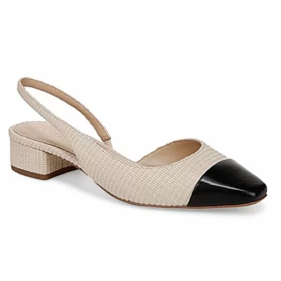 Veronica Beard Shoes - Veronica Beard Cecile Slingback Heels Black Cream Size 7 Fabric Leather